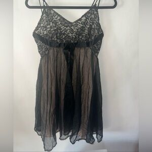 Vintage 60’s Vanity Fair Tricot Nylon Black Peach Babydoll Nightie Size 36